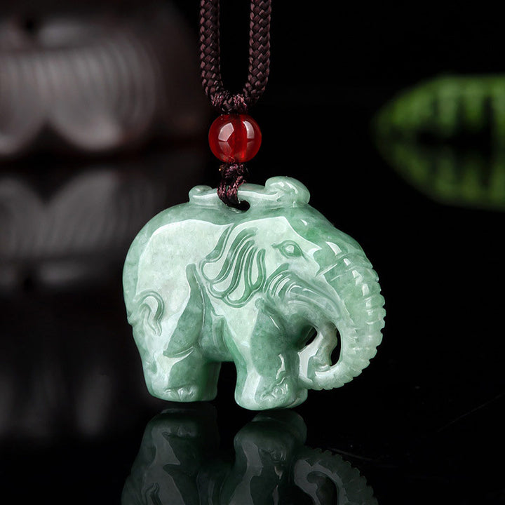 Elephant Jade Luck Strength Necklace String Pendant - image 1