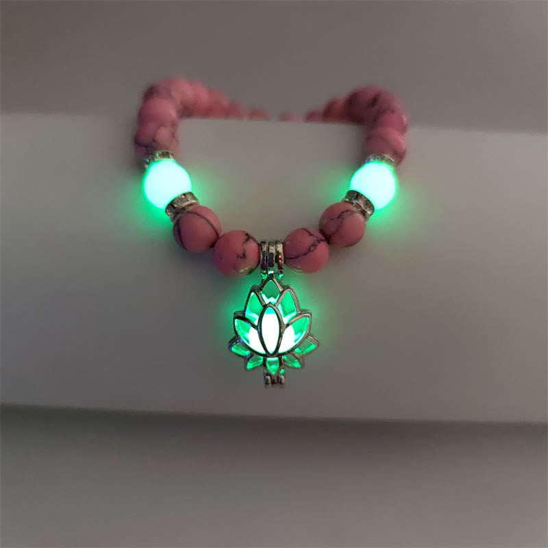 Buddha Stones Tibetan Turquoise Glowstone Luminous Bead Lotus Protection Bracelet - Pink Turquoise Green Light - image 23