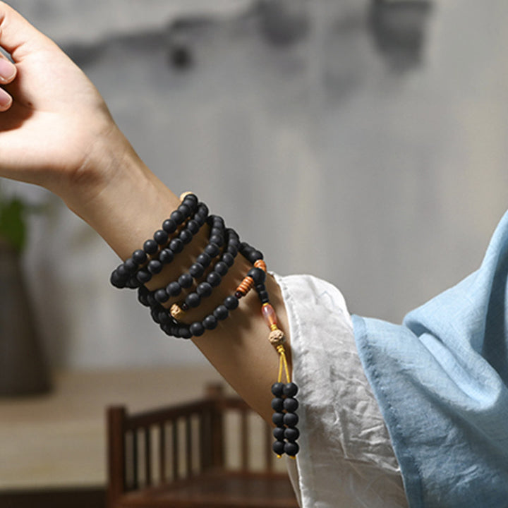 Buddha Stones Tibetan Mala Cypress Bodhi Seed Red Agate Healing Bracelet - image 7