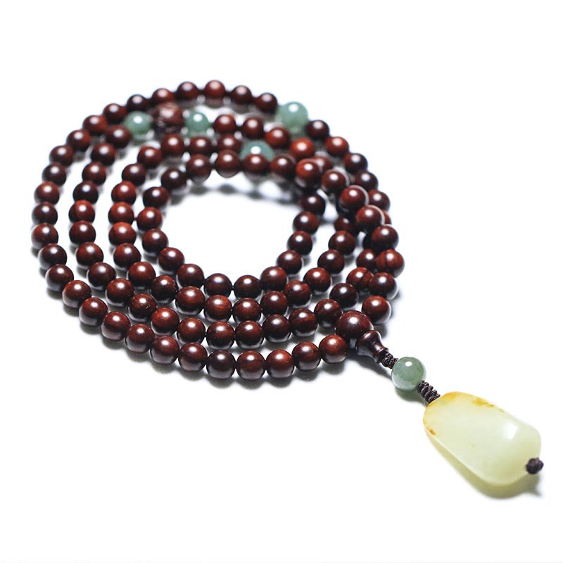 Buddha Stones Tibetan Small Leaf Red Sandalwood Jade Mala Meditation Bracelet - 8mm*108 - image 0