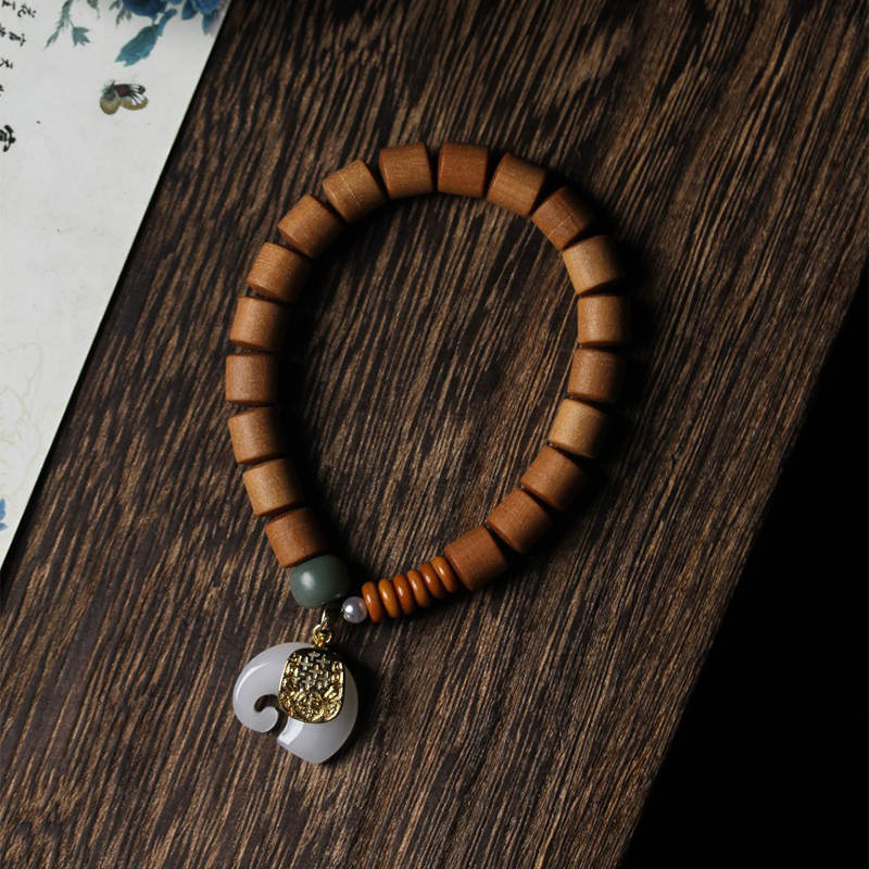 Buddha Stones Sandalwood Jade Elephant Protection Bracelet - image 11