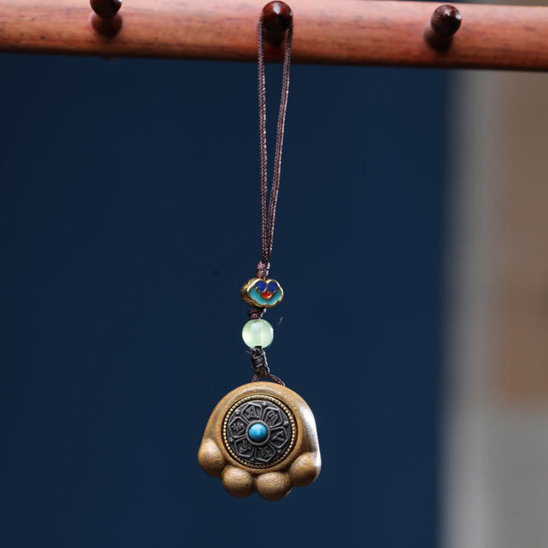 Buddha Stones Sandalwood Small Leaf Red Sandalwood Green Sandalwood Lucky Cat Paw Claw Om Mani Padme Hum Protection Phone Hanging Decoration - Green Sandalwood(Cure♥Positive) - image 5