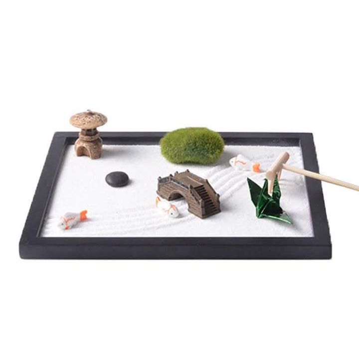 Buddha Stones Koi Fish Small Bridge Grass Landscape Peace Meditation Zen Garden Decoration - Koi Fish Zen Garden - image 0