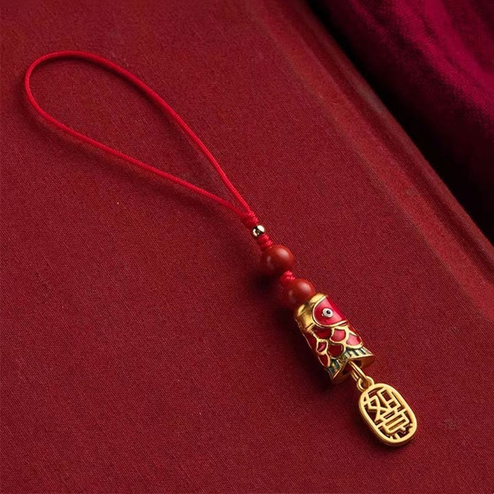 Buddha Stones Koi Fish Cinnabar Attracting Wealth Wish Ruyi Charm Luck Phone Hanging Decoration - Wishful Koi Fish - Double Bead - image 23