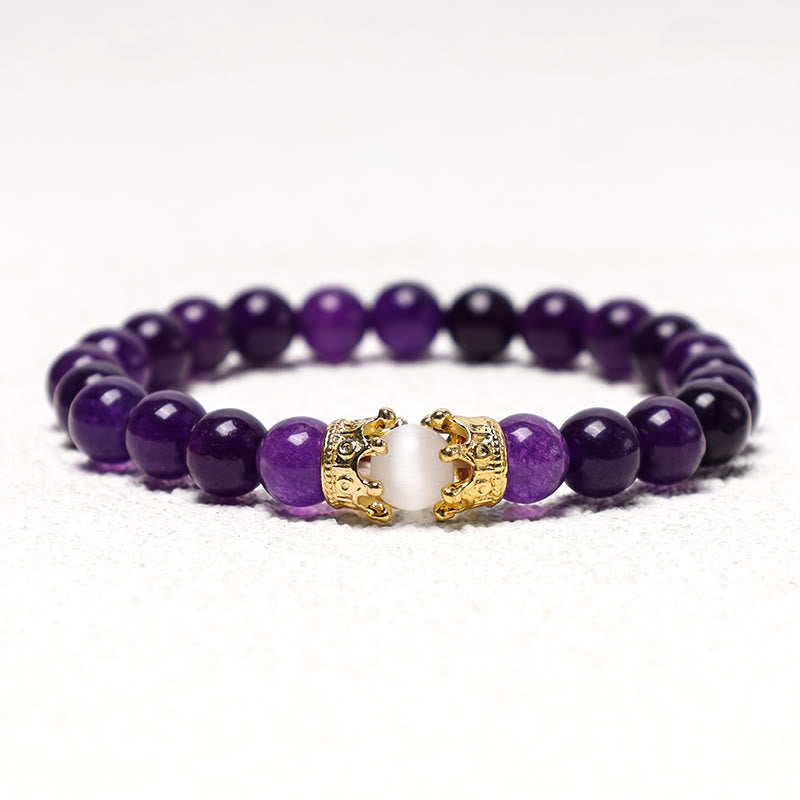 Buddha Stones Natural Stone King&Queen Crown Healing Energy Beads Couple Bracelet - Amethyst - image 2