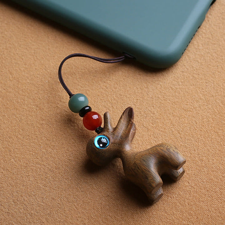 Buddha Stones Sandalwood Small Leaf Red Sandalwood Ebony Wood Green Sandalwood Lucky Mini Deer Carved Protection Key Chain Phone Hanging Decoration - image 16