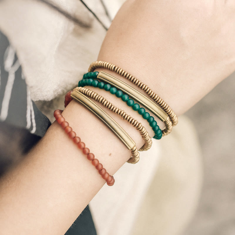 Buddha Stones Tibetan Various Agate Stone Copper Protection Triple Wrap Bracelet - image 3