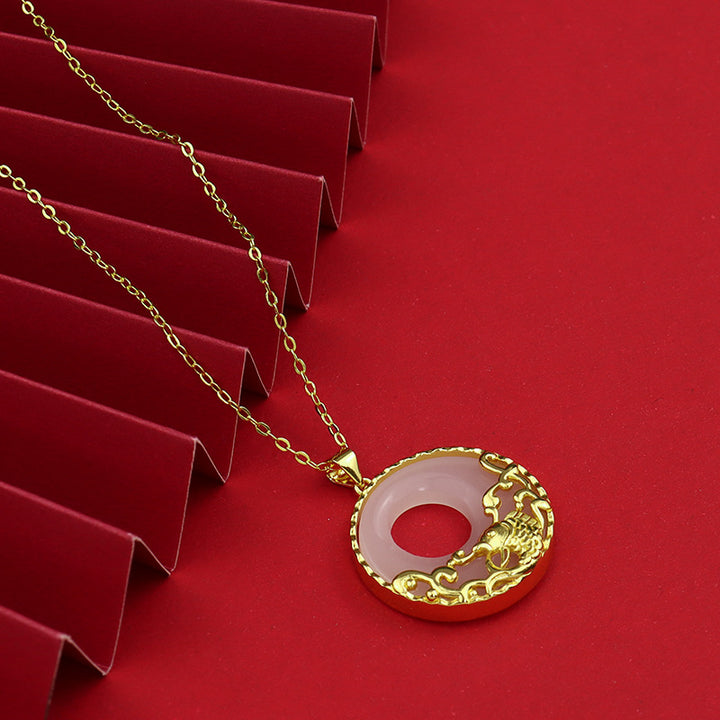 Buddha Stones White Jade Koi Fish Titanium Steel Prosperity Necklace Pendant - image 1