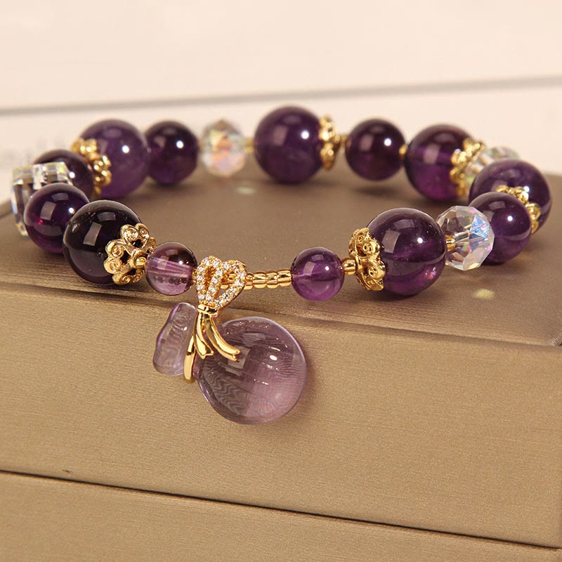 Buddha Stones Natural Amethyst Crystal Money Bag Charm Positive Bracelet - image 3