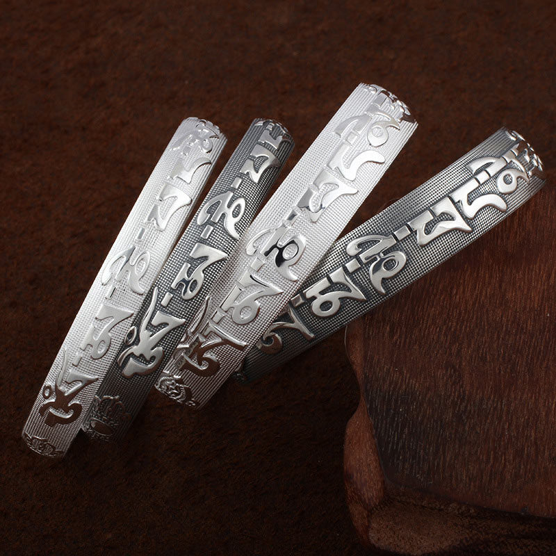 Buddha Stones Tibetan Sanskrit White Copper Meditation Prayer Bracelet Bangle - image 1