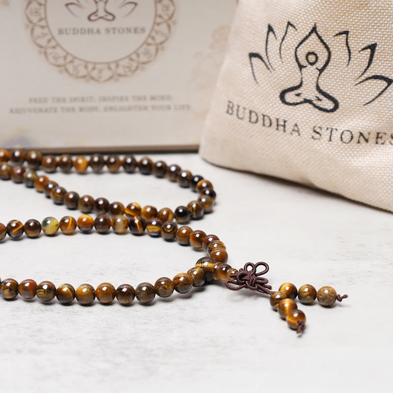 Buddha Stones Tibetan 108 Natural Tiger Eye Gemstone Beads Prayer Mala Bracelet Necklace - image 4