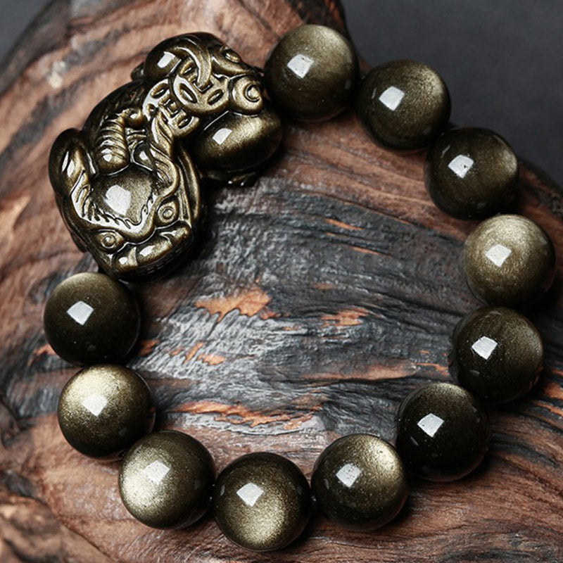 FengShui PiXiu Golden Obsidian Protection Bracelet - 18mm - image 0
