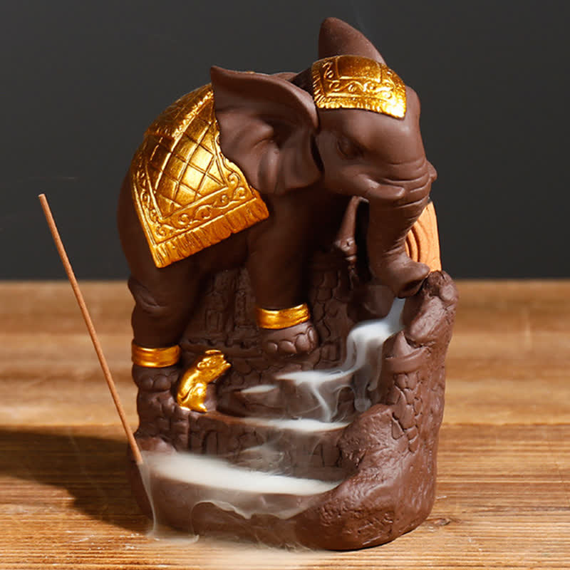 Tibetan Elephant Purple Clay Backflow Smoke Fountain Peace Healing Incense Burner Decoration - image 9