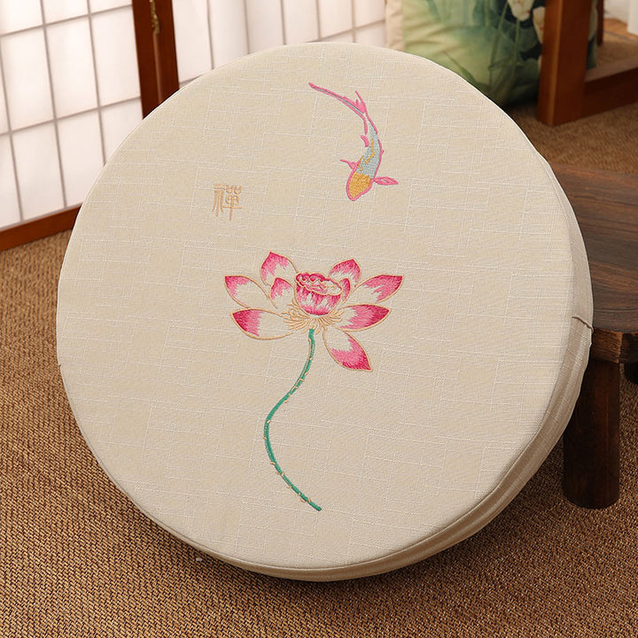 Buddha Stones Lotus Embroidery Cotton Linen Meditation Seat Cushion - Soft - 40cm*10cm - Beige - image 25