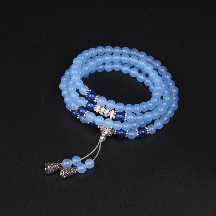 Buddha Stones 108 Beads Blue Crystal Healing Bracelet Mala - image 5
