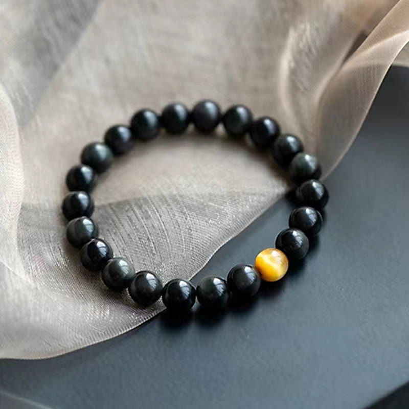 Buddha Stones Natural Rainbow Obsidian Tiger Eye Positive Love Bracelet - image 8
