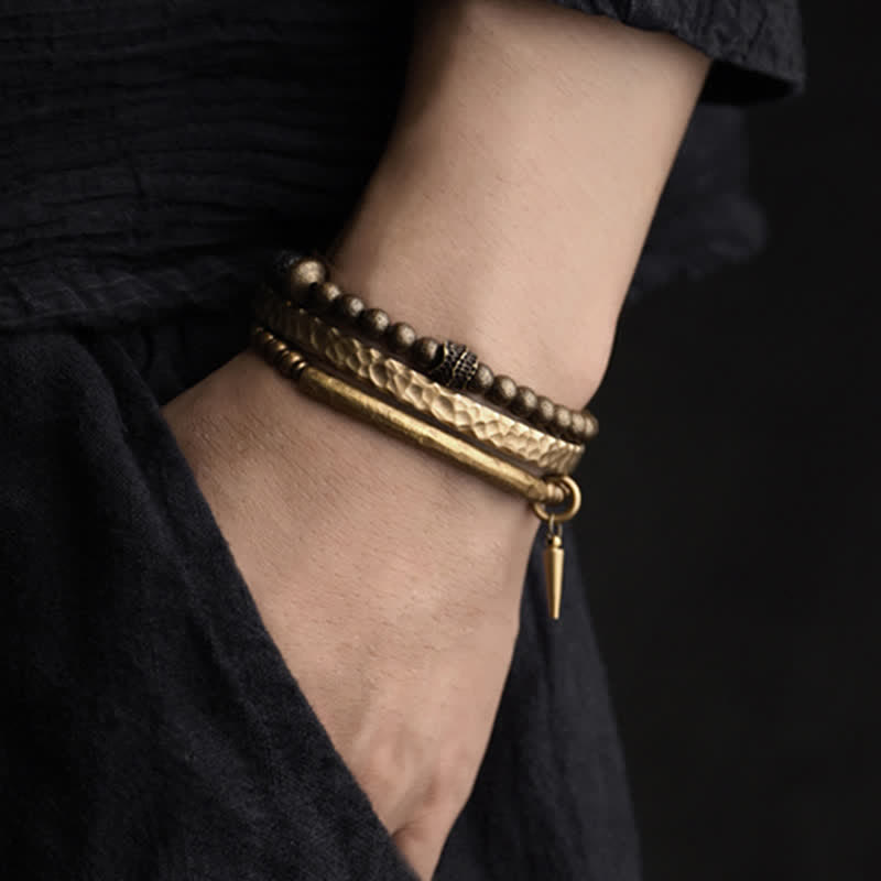 Buddha Stones Lava Rock Stone Copper Balance Cuff Bracelet Bangle - image 4