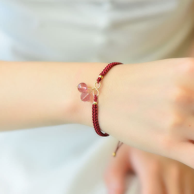 Buddha Stones Natural Strawberry Quartz Amethyst Green Phantom Bead Positive Bracelet - image 9