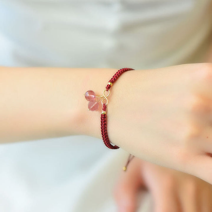 Buddha Stones Natural Strawberry Quartz Amethyst Green Phantom Bead Positive Bracelet - image 9