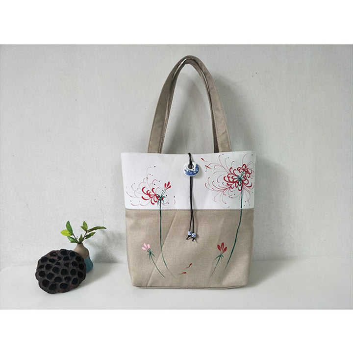 Buddha Stones Pear Flower Plum Peach Blossom Bamboo Embroidery Canvas Large Capacity Shoulder Bag Tote Bag - image 46