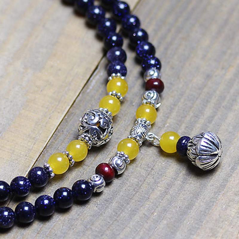 Buddha Stones Blue Sandstone Wealth Charm Bracelet Mala - image 5
