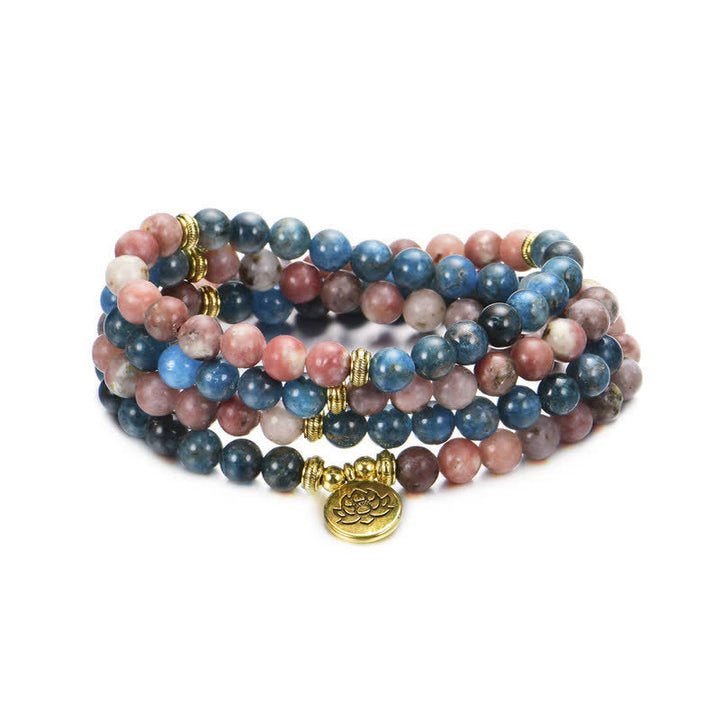 Buddha Stones Lazurite Lapis Lazuli Picasso Jasper Amazonite Rhodonite Apatite Positive Lotus Prayer Bead Bracelet - image 18