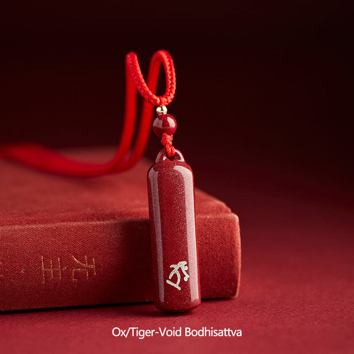 Buddha Stones Chinese Zodiac Natal Buddha Cinnabar Amulet Protection String Necklace Pendant - Red - Ox/Tiger-Void Bodhisattva - image 21