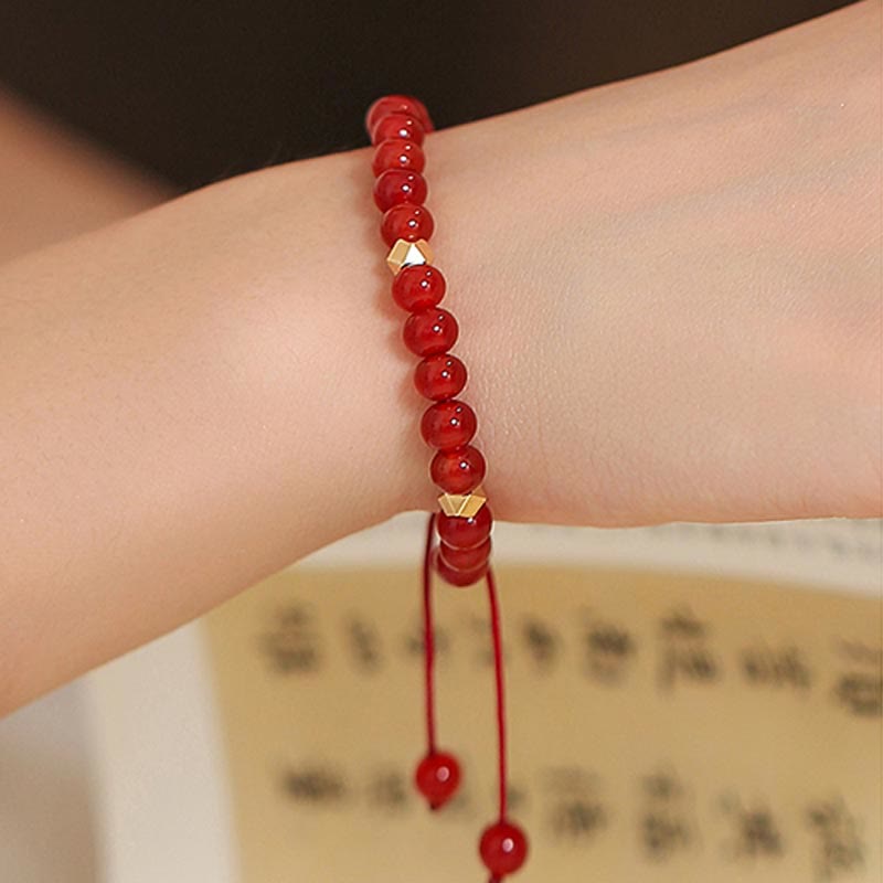 Natural Red Agate Endless Knot Four Leaf Clover Star Confidence String Bracelet - image 9