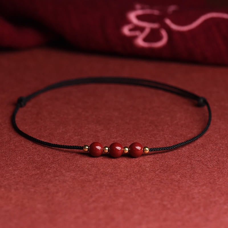 Buddha Stones Natural Lucky Cinnabar Bead Blessing String Bracelet Anklet - Three Cinnabar Bead - Black - Anklet(Anklet Circumference 21-27cm) - image 26