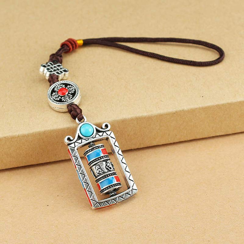 Buddha Stones Six True Words Prayer Wheel Rotation Knot Blessing Keychain Decoration - image 7