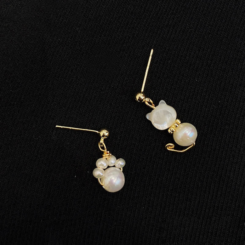 Buddha Stones Cute Cat Paw Pearl Wisdom Stud Drop Earrings - image 9