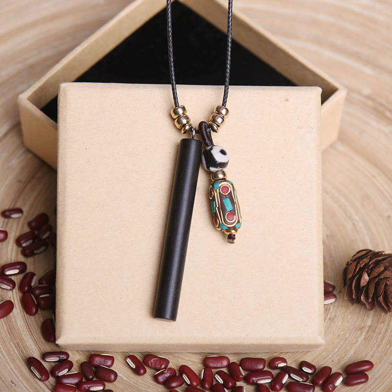 Tibetan Ebony Wood Dzi Bead Peace Calm Necklace Pendant - 5.5*0.6cm - image 0