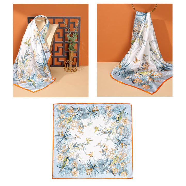 Buddha Stones Pastoral Scene Hot Air Balloon Spring Blossom 100% Mulberry Silk Neck Hair Scarf - image 15