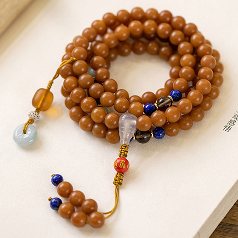 Buddha Stones 108 Beads Bodhi Seed Blessing Meditation Bracelet Mala - Brown - image 9
