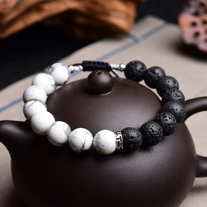 Buddha Stones Yin Yang Lava Stone Protection Bracelet - 12mm - image 0