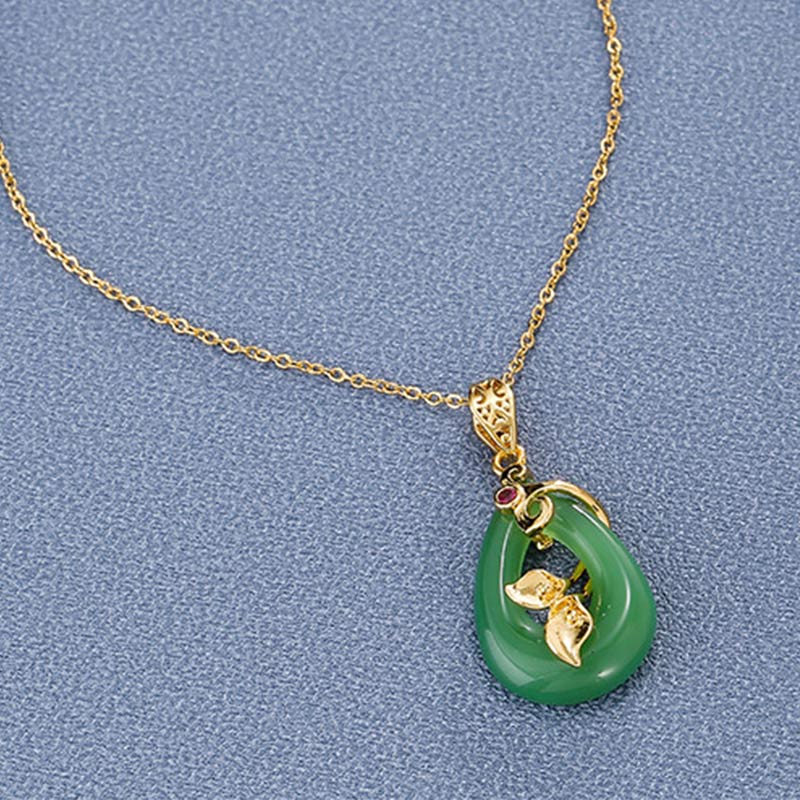 Buddha Stones Jade Oval Pattern Blessing Fortune Necklace Pendant - image 1
