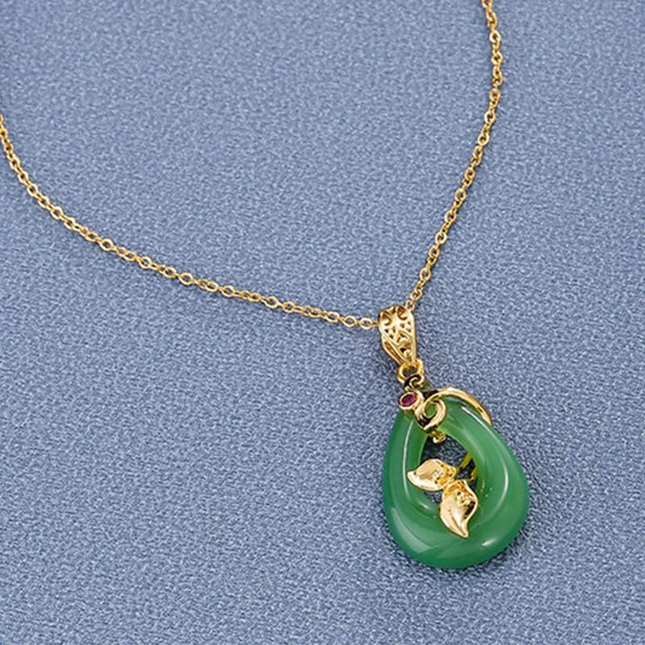 Buddha Stones Jade Oval Pattern Blessing Fortune Necklace Pendant - image 1