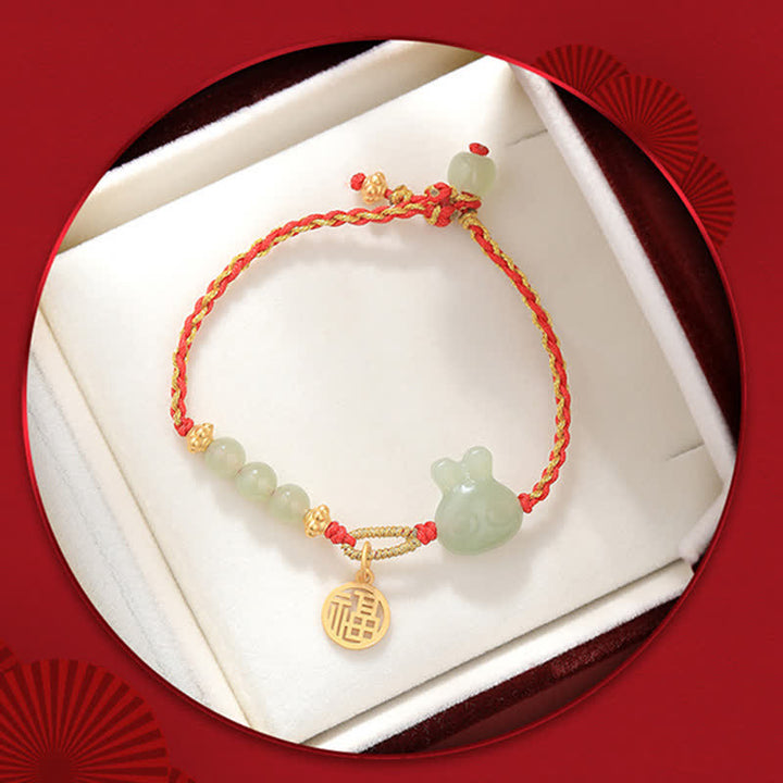 Buddha Stones 925 Sterling Silver Year of the Rabbit Hetian Jade Happiness Luck Red String Bracelet - image 7