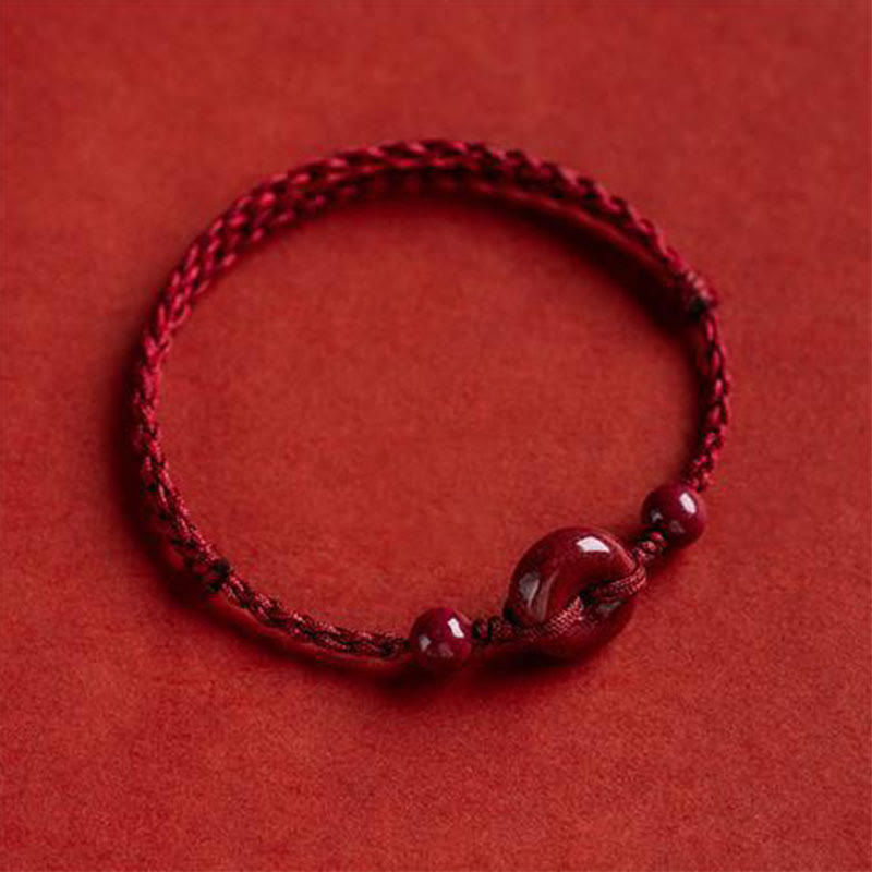 Buddha Stones Handmade Cinnabar Peace Buckle Safe and Healthy Charm Blessing String Bracelet Anklet - Dark Red - Anklet(Anklet Circumference 18-32cm) - image 12