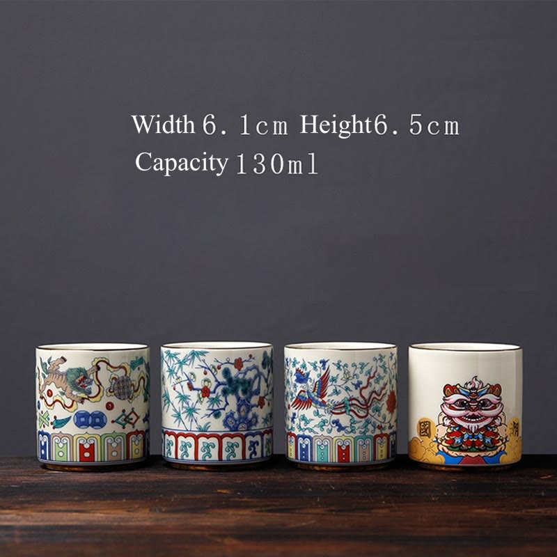 Buddha Stones Vintage Plum Blossom Pine Bamboo Phoenix Kirin Lion Dancing Ceramic Teacup Tea Cups - image 9