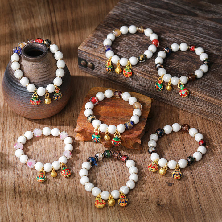 Buddha Stones Gold Swallowing Beast Family Charm Liuli Glass Colorful Porcelain Bead Luck Bracelet - image 1