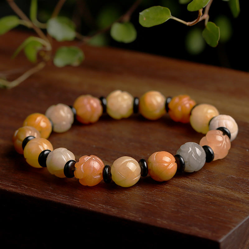 Buddha Stones Golden Silk Jade Lotus Wealth Luck Bracelet - image 0