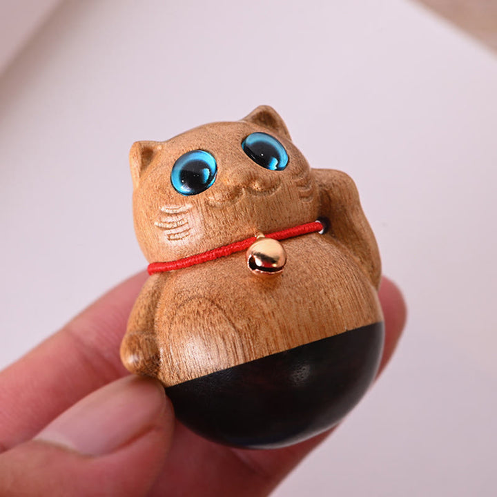 Buddha Stones Mini Lucky Cat Kitten Phoebe Zhennan Wood Blessing Decoration - image 2