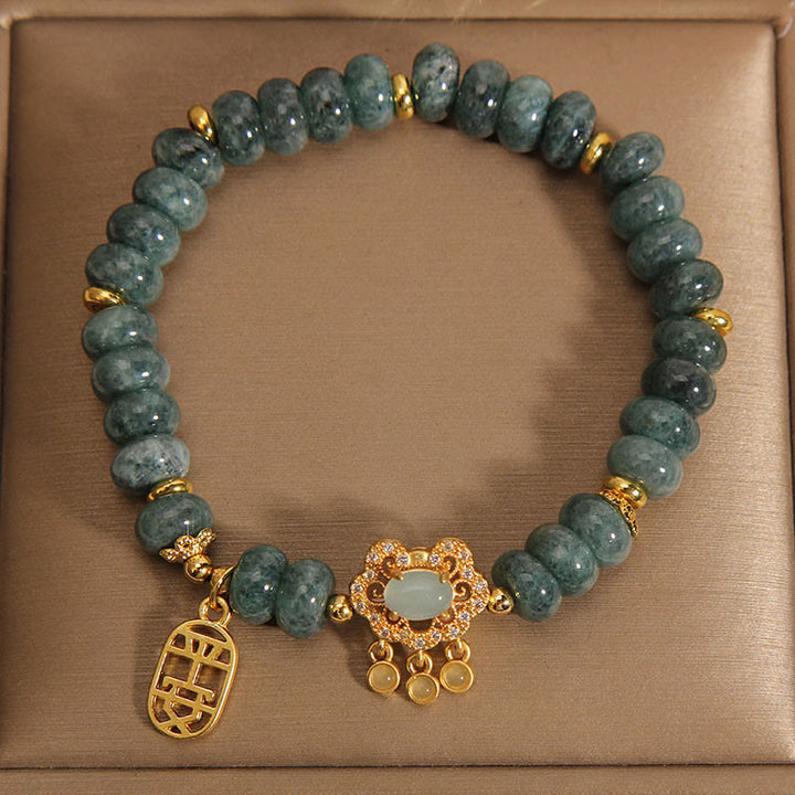 Buddha Stones Natural Jade Chinese Lock Charm Peace Luck Abundance Bracelet - image 1
