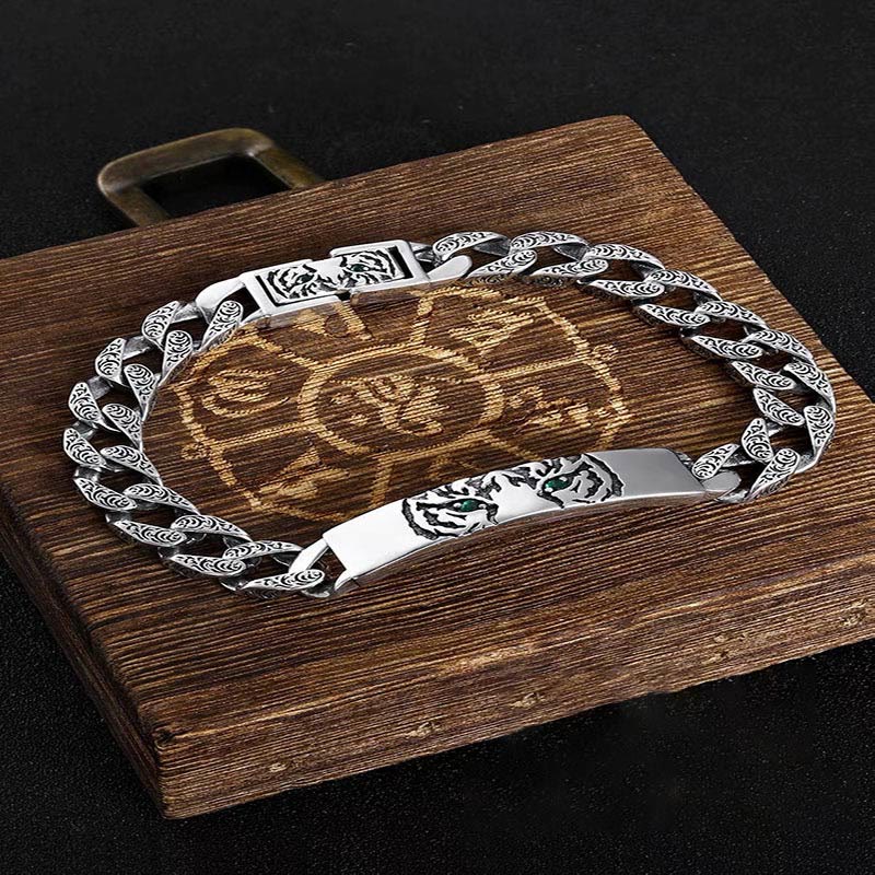 Buddha Stones Tiger Tang Dynasty Flower Design Copper Luck Chain Bracelet - image 1