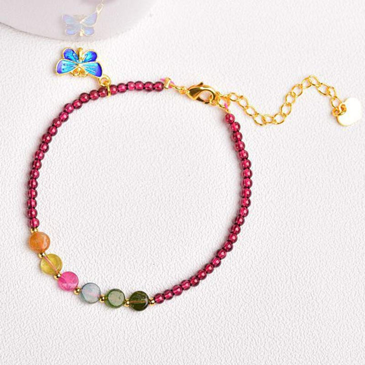 Garnet Tourmaline Butterfly Protection Bracelet Anklet - Garnet&Tourmaline Anklet - image 0