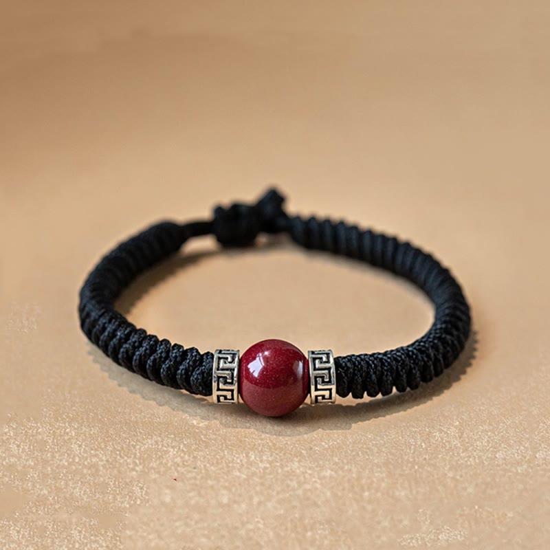 Buddha Stones 925 Sterling Silver Natural Cinnabar Bead Calm Handmade Braided String Bracelet - Black(Women) - 17-19cm - image 7