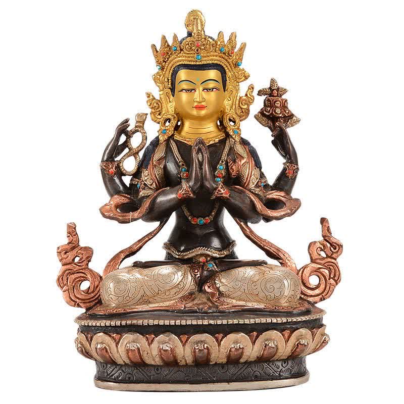 Buddha Stones Bodhisattva Chenrezig Four-armed Avalokitesvara Protection Copper Statue Decoration - image 15