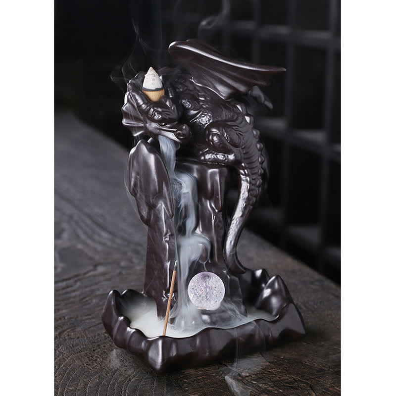 Nordic Dragon Ceramic Backflow Smoke Fountain Meditation Healing Incense Burner Led Ball Decoration - image 6