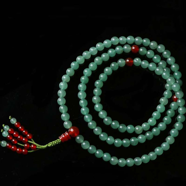 Buddha Stones 108 Beads Green Aventurine Red Agate Luck Mala Bracelet - image 10